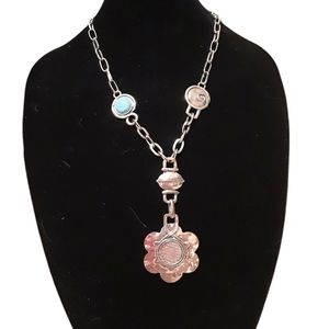 Silver tone torquise Bohemian woman necklace